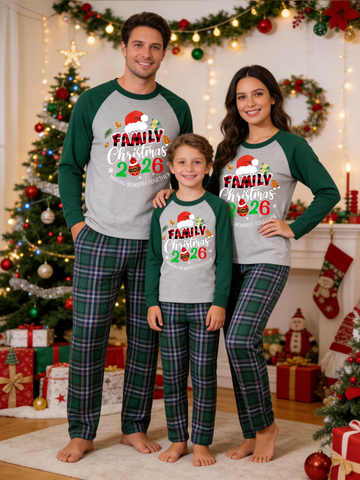 Family Christmas 2026 Santa Sack Graphic Family Matching Pajamas Set with Plaid Pants