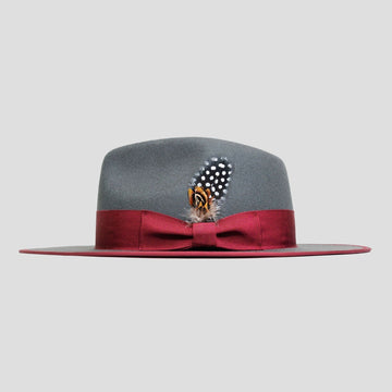 Distinctive Felt Fedora Hat - Slate + Burgundy