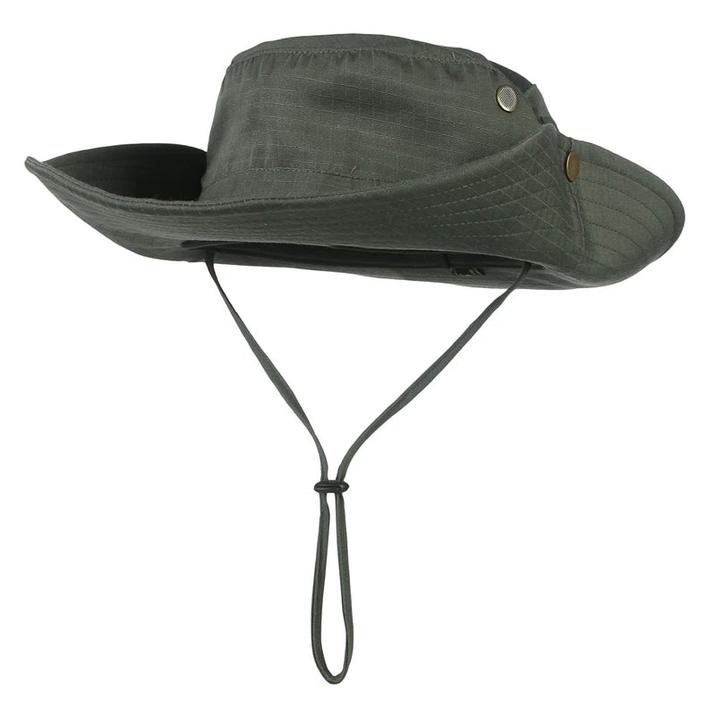 Western Cowboy Hat Fisherman Hat with Drawstring Wide Brim