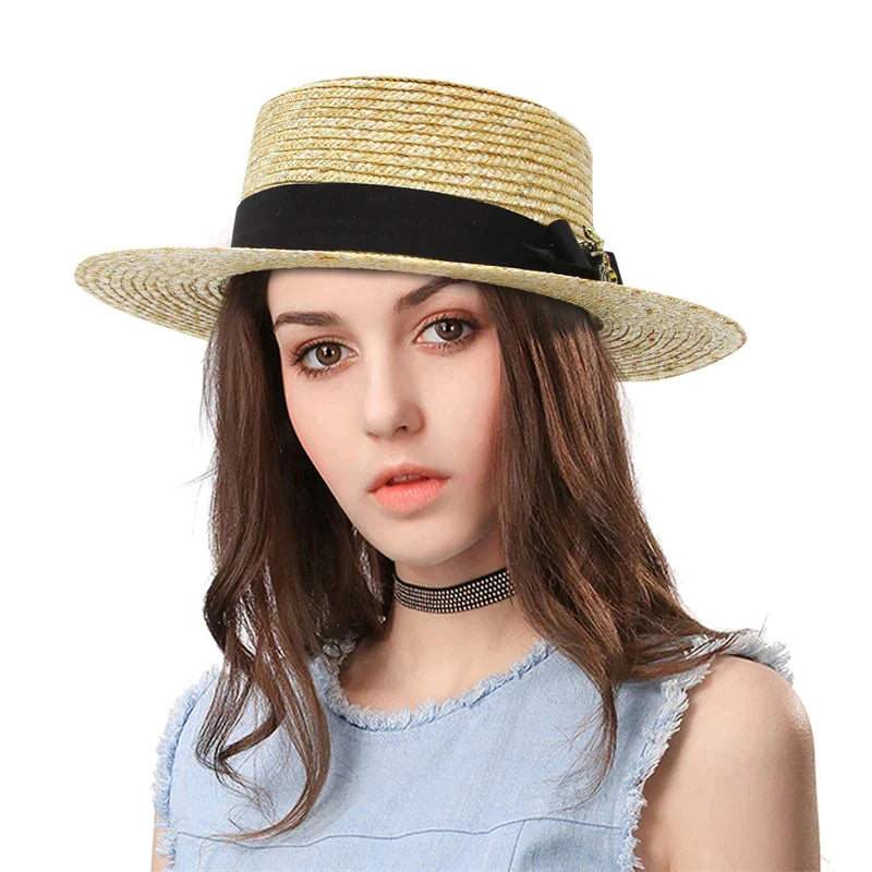 Panama Bow Flat-Top Straw Hat