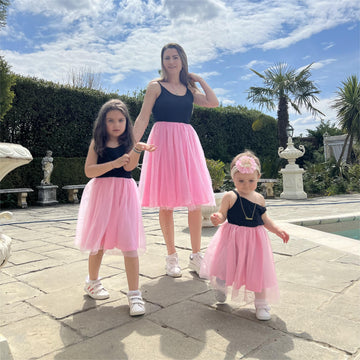 Pink Patchwork Mesh Princess Dress Mother and daughter