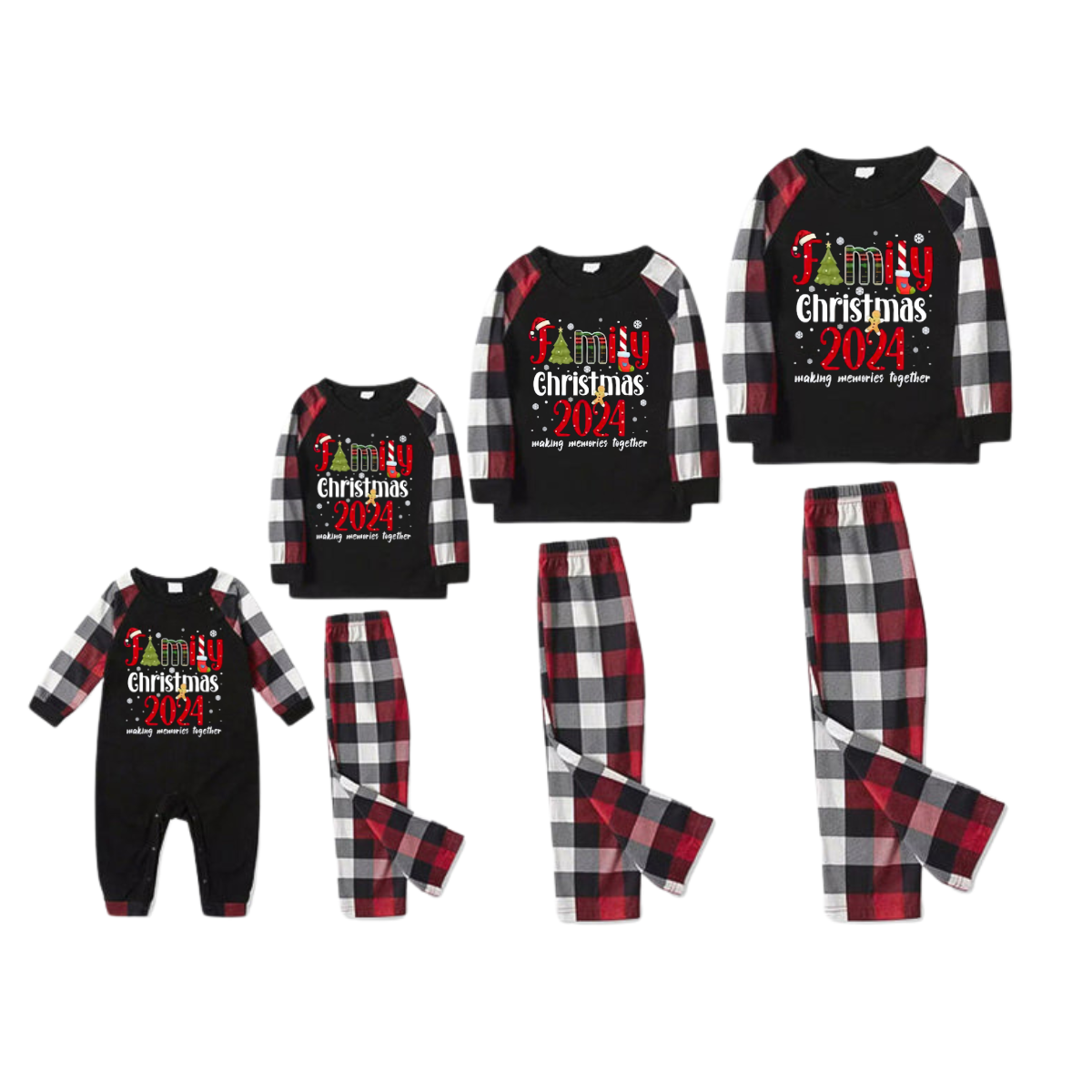 "Family Christmas 2024 Making Memories Together" Pattern Ⅲ- Red&Black&White Plaid  Matching Pajamas