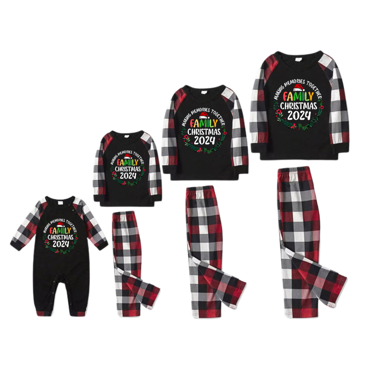 "Family Christmas 2024 Making Memories Together" Pattern Ⅱ- Red&Black&White Plaid  Matching Pajamas