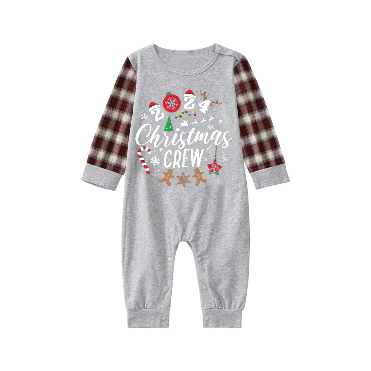 "2024 Christmas Crew" Text Print Chocolate Plaid Family Matching Pajamas