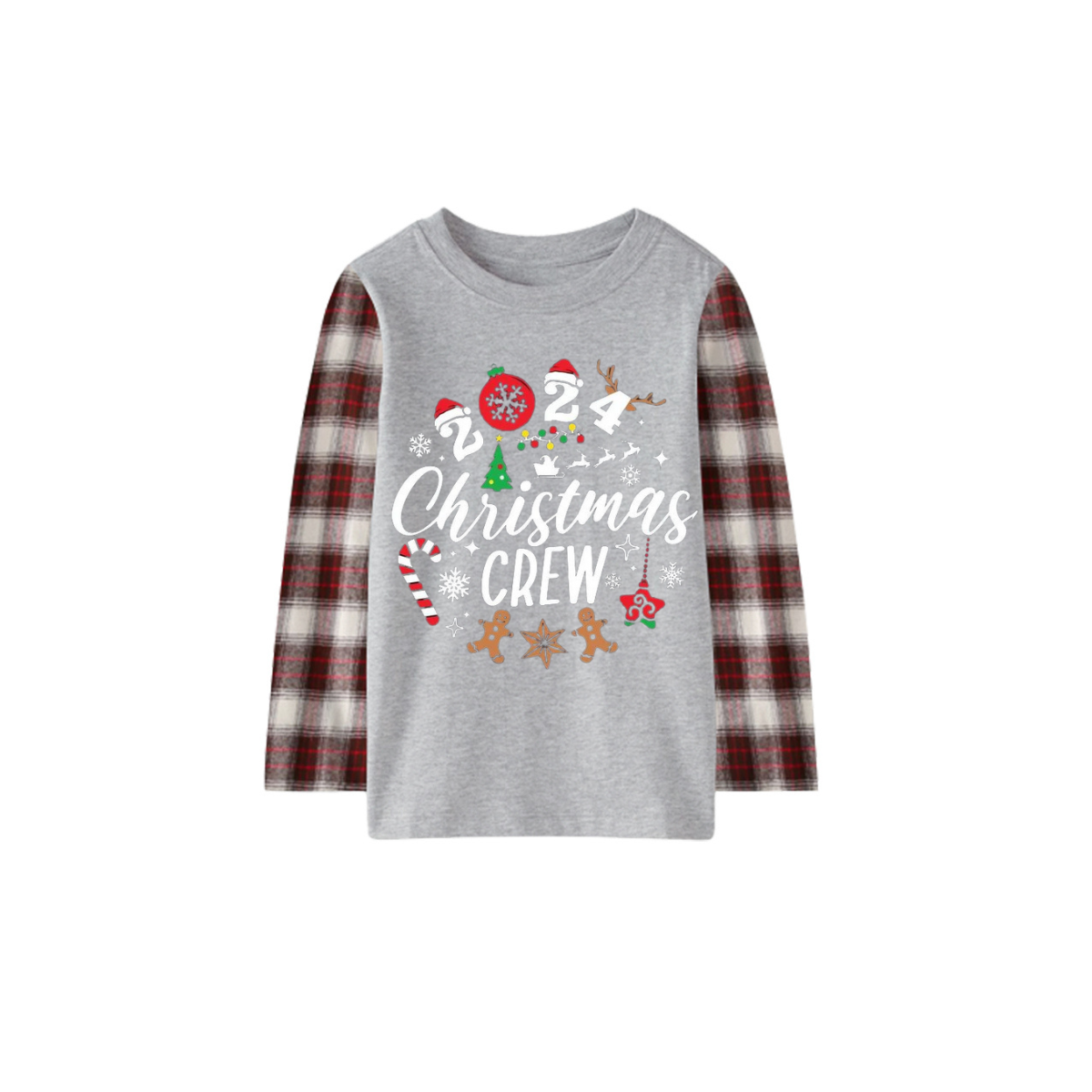 "2024 Christmas Crew" Text Print Chocolate Plaid Family Matching Pajamas