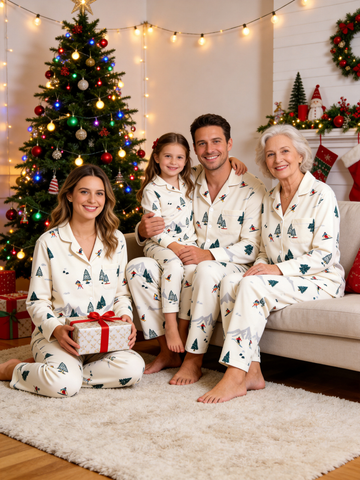 Retro Alpine Ski Lodge & Snowy Mountains Neutral Holiday Family Pajamas