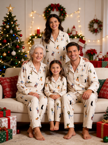 Cozy Winter Skating Print Matching Family Christmas Pajamas Set