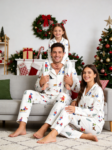 Hand-Drawn Winter Snowman & Dogs Holiday Family Pajamas