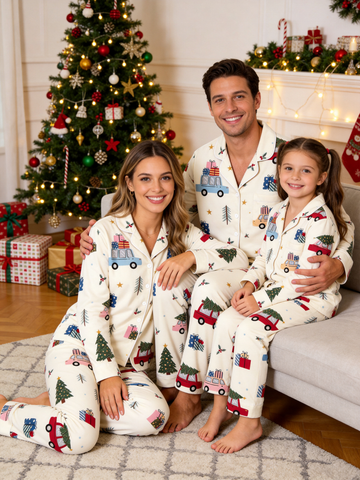 Cute Christmas Car & Tree Print Matching Family Pajamas