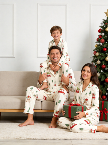 Charming Red Car with Christmas Tree Holiday Family PJs