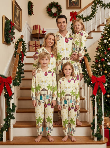 Classic Manger Scene and Three Wise Men Print Hooded Zip-Up Family Pyjamas