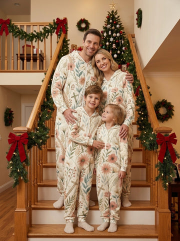 Spring Floral and Wooden Crosses Pattern Print Hooded Family Holiday PJs