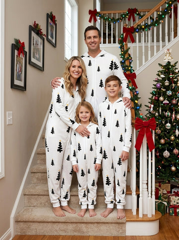 Minimalist Black Christmas Tree Print Hooded Romper Family Christmas Pajamas