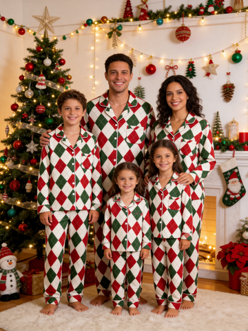 Matching Family Christmas Pajamas - Red, Green & White Argyle Diamond Plaid Sleep Set