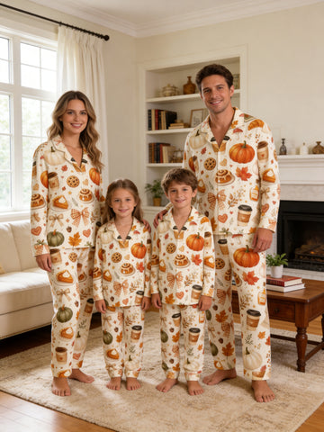 Fall Pumpkin Spice Latte, Cinnamon Rolls and Autumn Treats Print Family Pyjamas