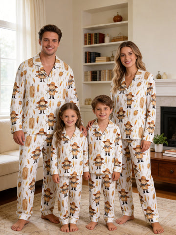 Cute Scarecrow and Harvest Wheat Thanksgiving Print Family Matching Sleepwear