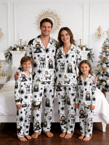 Bethlehem Starry Night with Angels and Lambs Print Family Christmas Pyjamas