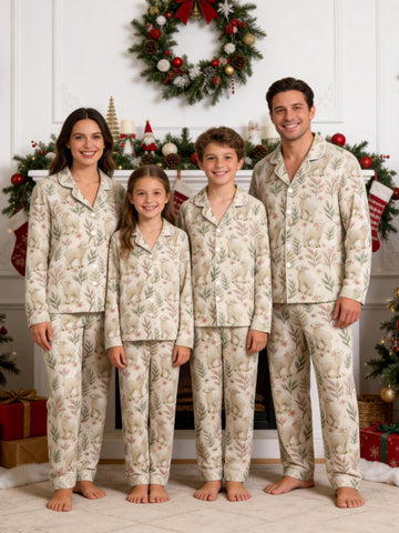 Sweet Little Lambs and Botanical Leaf Vine Print Matching Family Pajamas