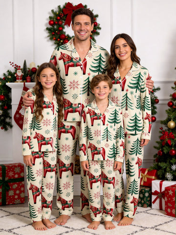 Dala Horse Print Christmas Pajamas Matching Family Sleepwear Set