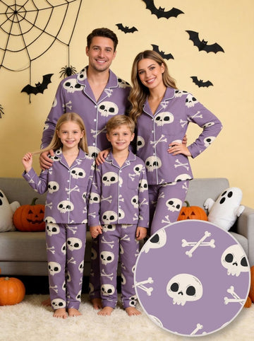 Spooky Season Creepy Skull and Crossbones All-Over Print Soft Long Sleeve Pajamas