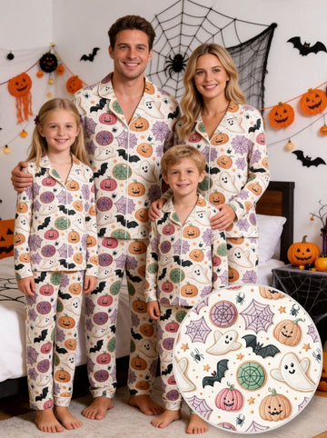 Spooky Cute Ghost, Jack-O'-Lantern Pumpkin & Spiderweb Print Sleep Set