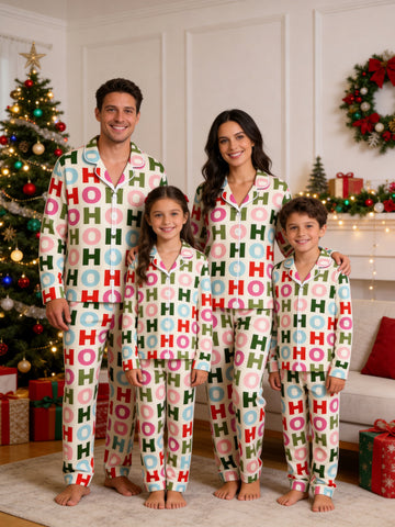 Colorful HO HO HO Christmas Letter Graphic Matching Family Pajamas