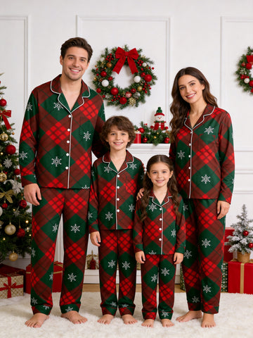 Red and Green Plaid with Snowflakes Matching Family Christmas Pajamas PJs