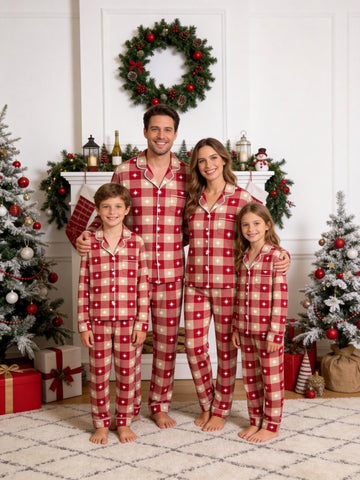 Red Gingham with Stars Matching Family Christmas Pajamas Sleepwear