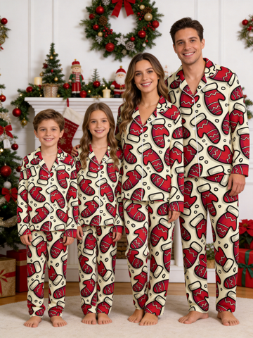 Red Mitten Print Christmas Matching Family Pajamas Holiday Set