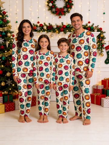 Colorful Jingle Bells Print Long Sleeve 3-Button Henley Family Sleepwear