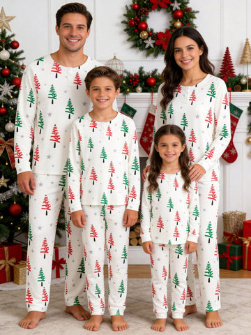 Starry Night Happy Typography Festive Print 3-Button Henley Family Holiday Sleepwear