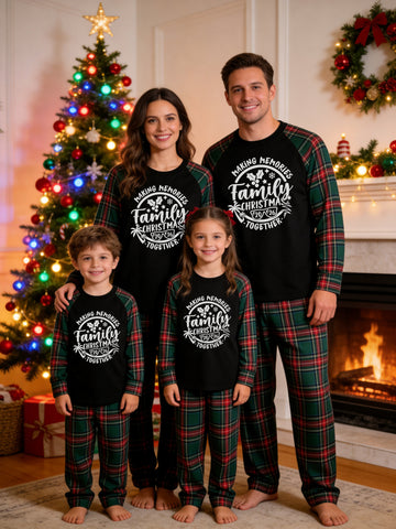 Family Matching Christmas Pajamas Set in Red & Dark Green Tartan Plaid with 2026 Making Memories Graphic Classic Pullover Pajamas