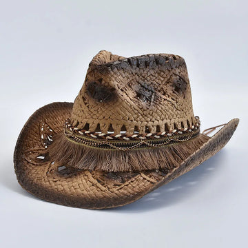 Vintage Natural Panama Straw Hat Hollowed Wide Brim Sun Hat