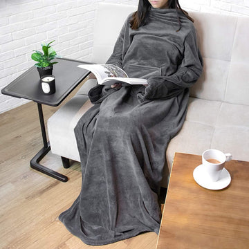 Wearable TV Blanket Gray with Sleeves and Large Pocket Anti-Static Flannel