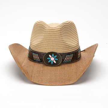 Short Brim Straw Cowboy Hat for Outdoors