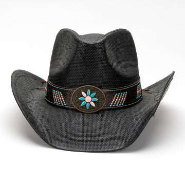 Black Casual Straw Short Brim Cowboy Hat