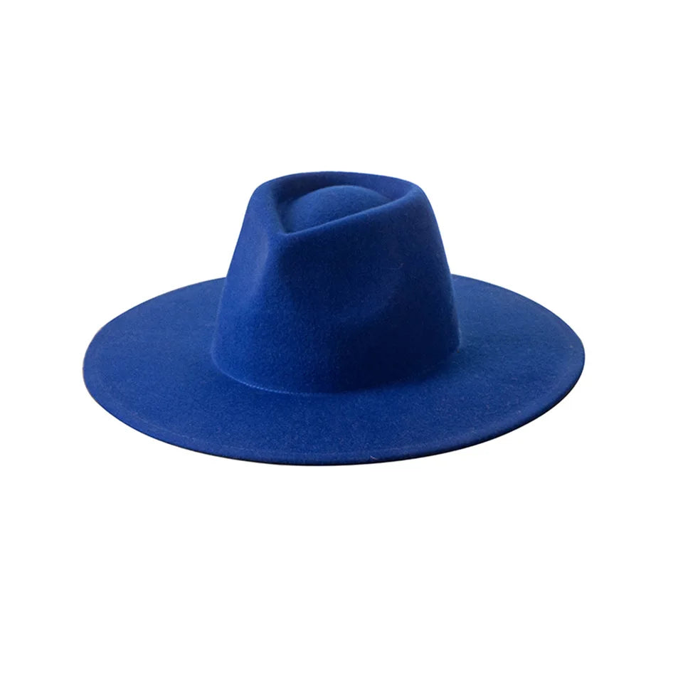 Wide Brim Wool Felt Flat Fedora