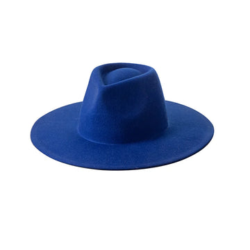 Wide Brim Wool Felt Flat Fedora