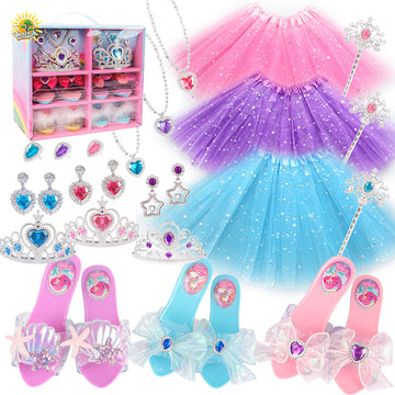 Princess Dress Up Toys & Jewelry Boutique, Costumes Set incl Color Skirts, Shoes, Crowns, Accessories