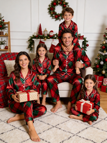 Festive Red & Green Argyle Diamond Pattern Family Family Satin Pajama Set Holiday Sleepwear