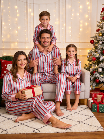 Chic Pink & Red Striped Family Family Satin Pajama Set Long Sleeve Luxury Sleepwear