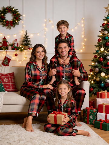 Cozy Buffalo Plaid Holiday Family Family Satin Pajama Set Family Matching Sleepwear