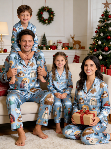 Family Matching Christmas Nativity & Manger Scene Family Satin Pajama Set Sleepwear