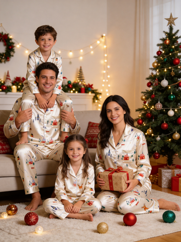 Cozy Winter Village & Forest Print Family Family Satin Pajama Set Luxury Long Sleeve Sleepwear