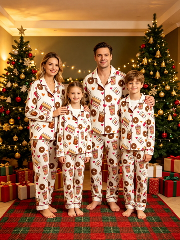 Christmas Family Matching Pajamas Cute Coffee Donut Print Homewear