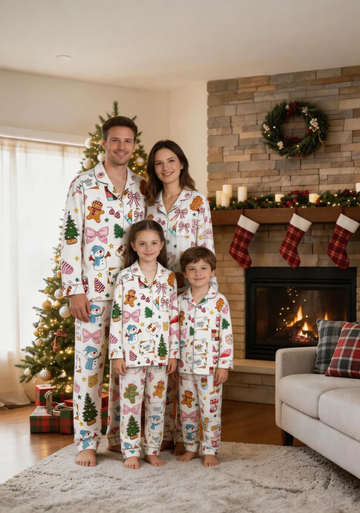 Whimsical Holiday Icon & Festive Treat Matching Family Pajama Set, Button-Down Cotton Loungewear