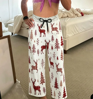 Women's Rustic Reindeer & Woodland Pine Faux-Cotton Lounge Pants