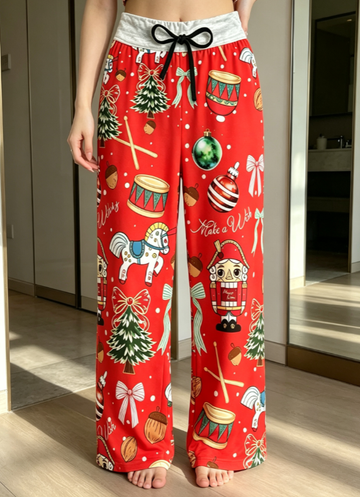 Women's Festive Nutcracker & Holiday Toy Faux-Cotton Lounge Pants