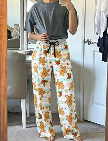 Women's Festive Gingerbread & Striped Holiday Faux-Cotton Lounge Pants