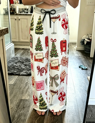 Women's Festive Holiday Mail & Seasonal Cheer Faux-Cotton Lounge Pants